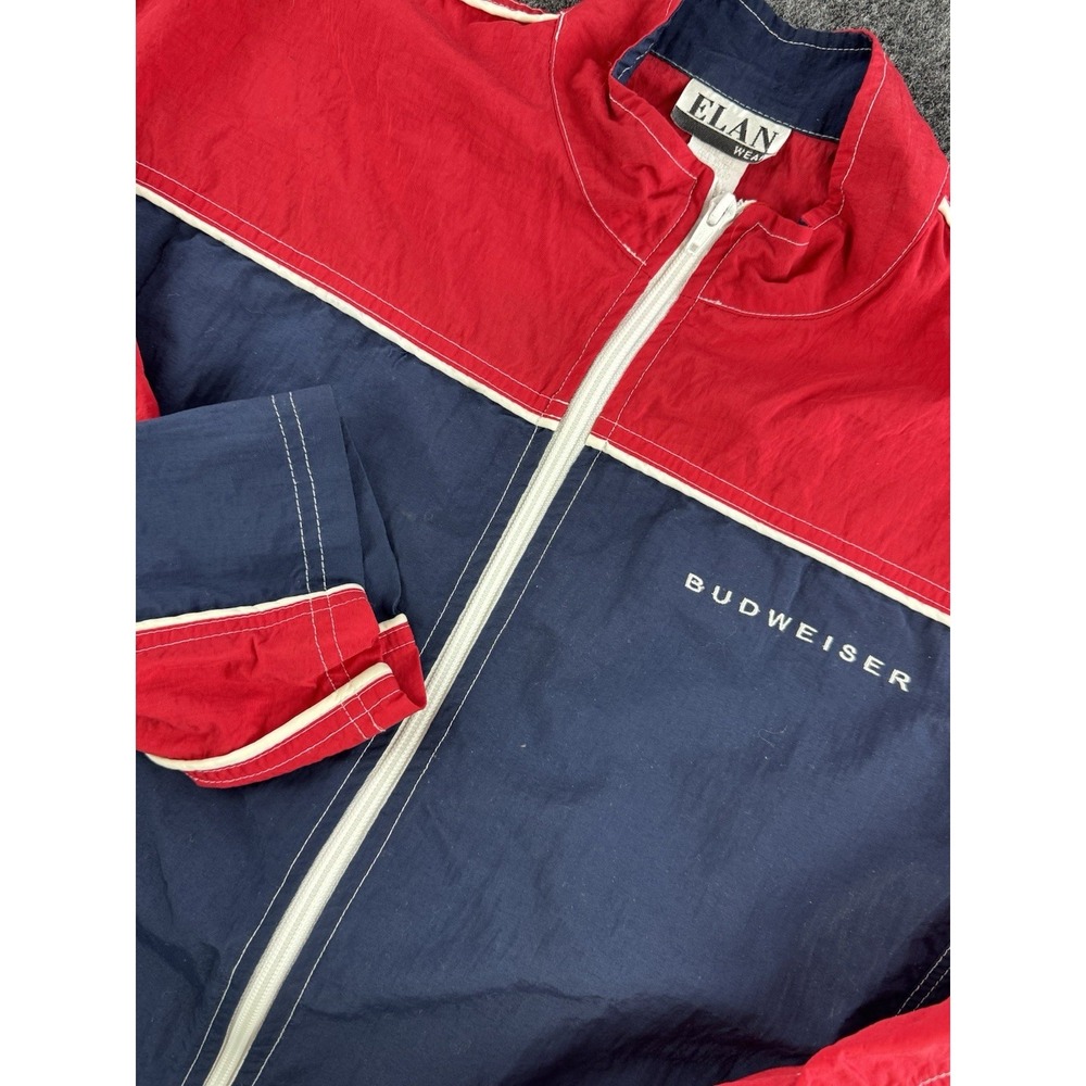 Vintage Budweiser Windbreaker Jacket Womens L Red Blue Full Zip Beer 23x21